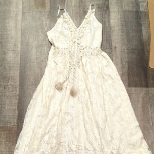 Ivory Lace Dress with Pom Pom Ties